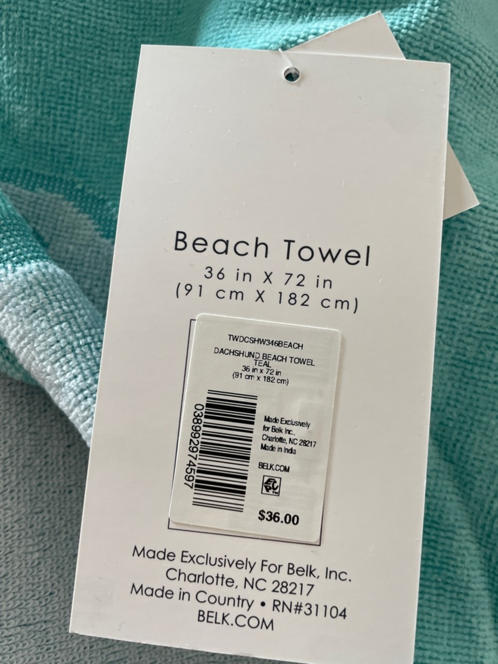 Dachshund Beach Towel in Aqua and White - Picture 4 of 5